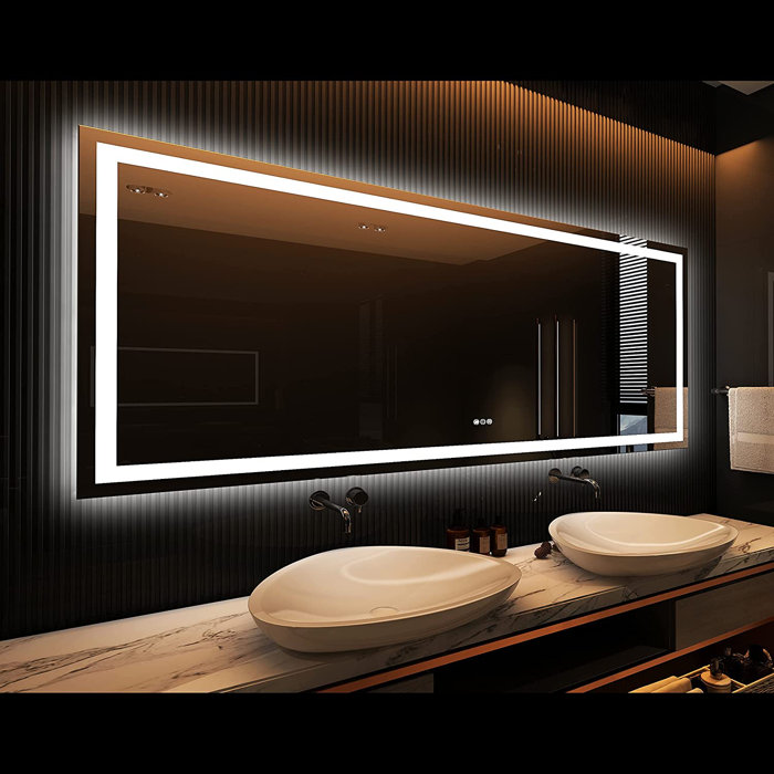 TOOLKISS Led Bathroom Durable Tempered Mirror 72x 32, Dimmable Vanity Mirrors For Wall, Antifog